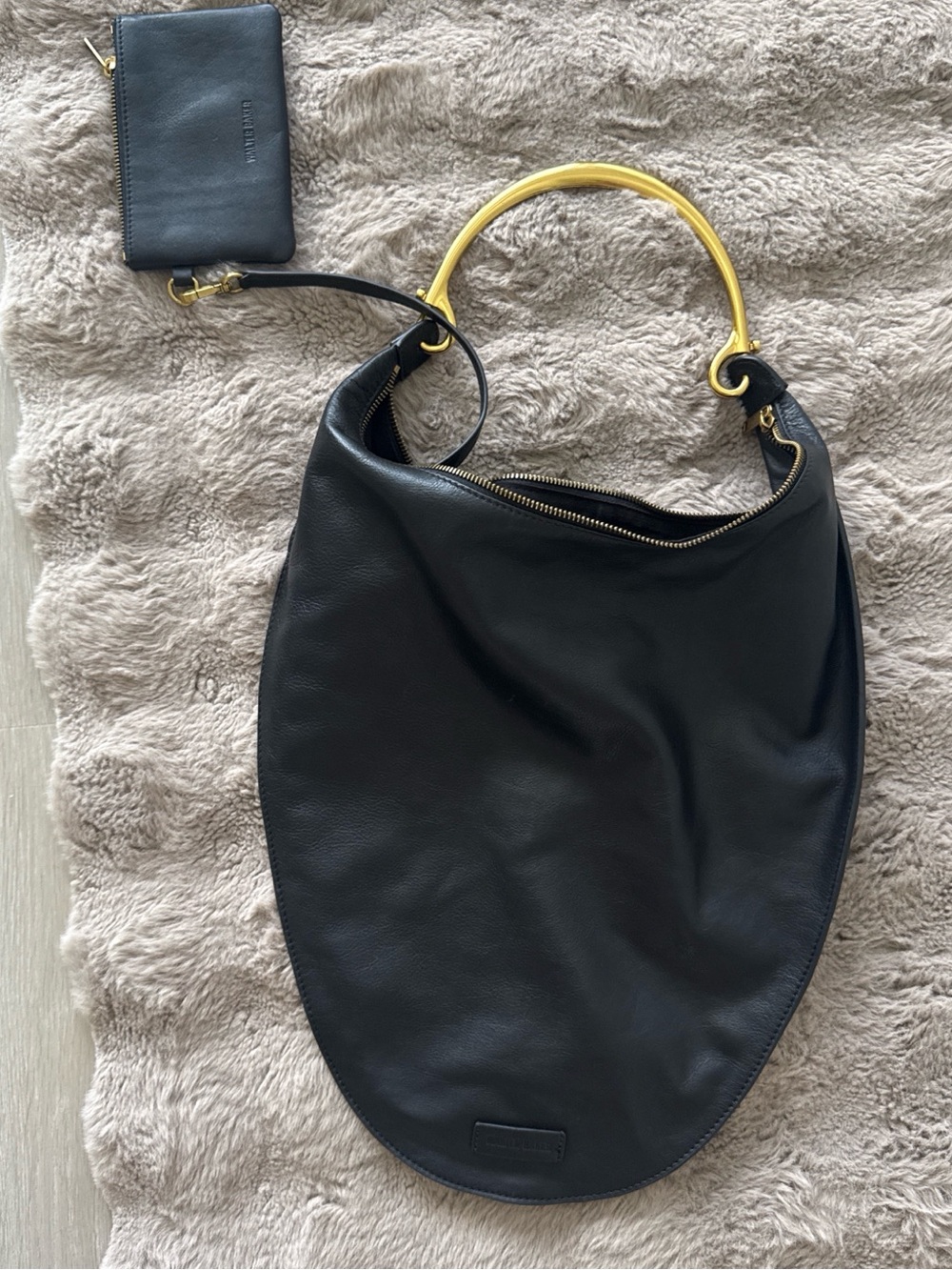 Walter Baker Black Leather Hobo with Yellow Top Handle